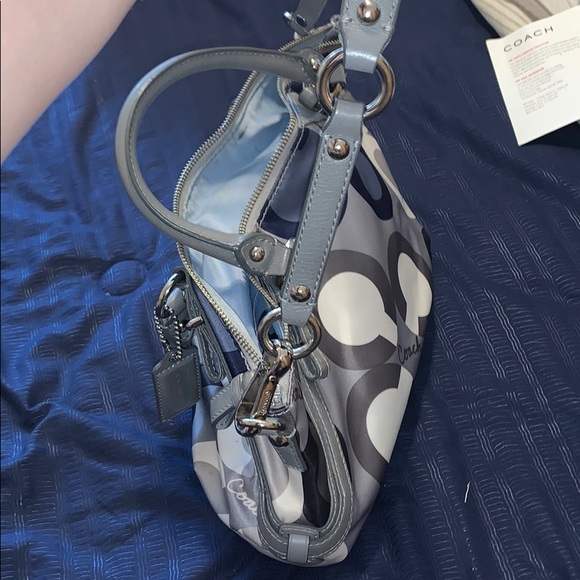 Satin Blue/grey coach handbag - Picture 2 of 5